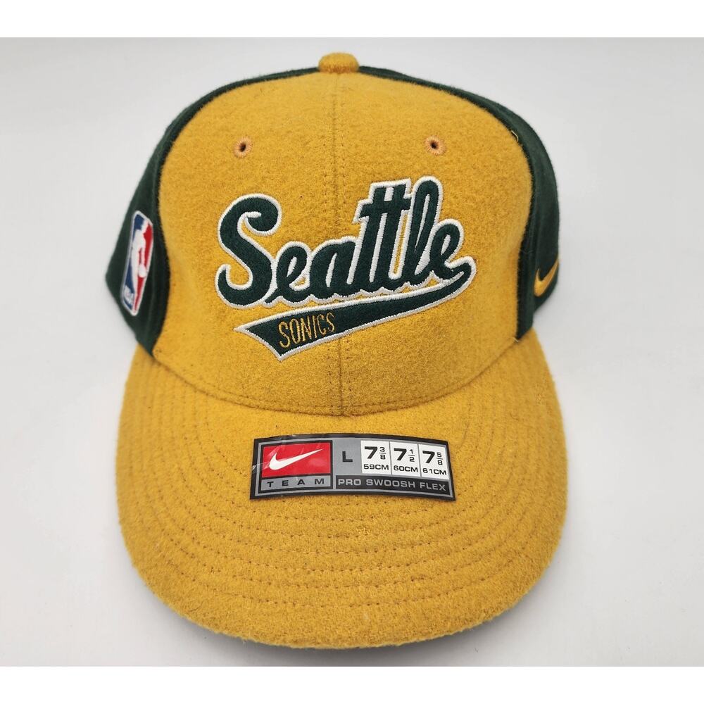 Vintage Seattle Super Sonics NBA Script Nike Fitted Hat Cap Sz Large 7 3/8 Wool